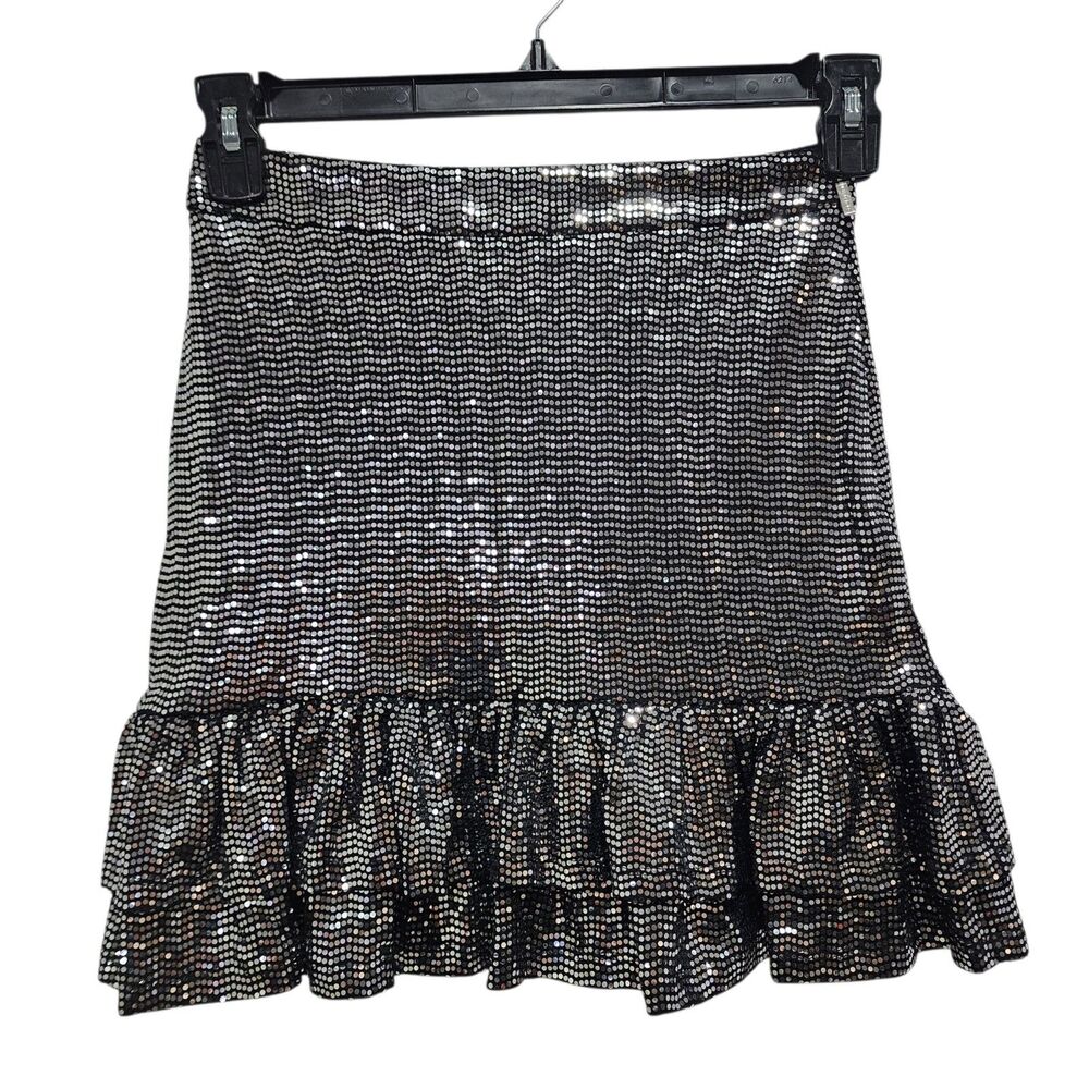 Michael Michael Kors XXS Silver Sequin Ruffle Hem Mini Skirt NWT $98 Holiday
